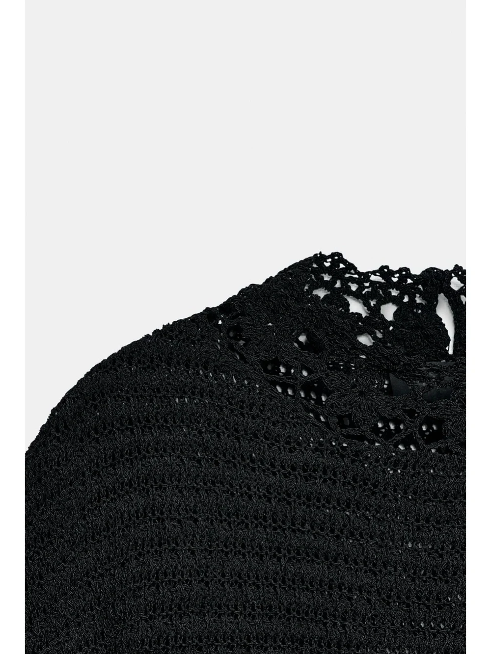 Zara Black Crochet Short Sleeve Knit Top